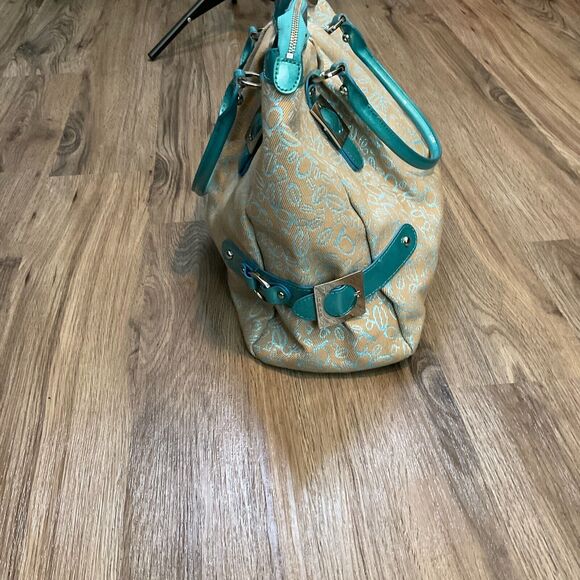 Bebe Purse Bag Handbag Tote Vintage Large Blue Khaki Logo - Picture 4 of 16